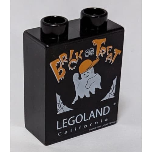 Duplo Brick 1 x 2 x 2 with Halloween 2006 Brick or Treat Print (Legoland Logo)