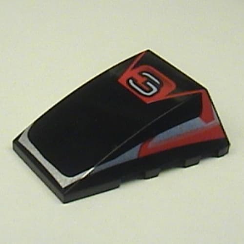 Wedge Curved 4 x 4 No Top Studs with '3' and Red / Silver Print