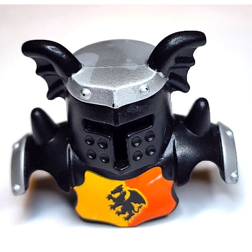 Duplo Armor with Black Helmet with Silver Top, and Red and Yellow Breastplate and Dragon Print