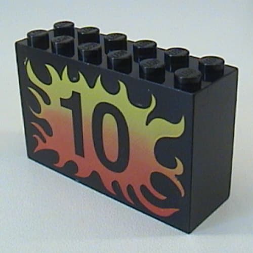 Brick 2 x 6 x 3 with Flame, Black '10' Print