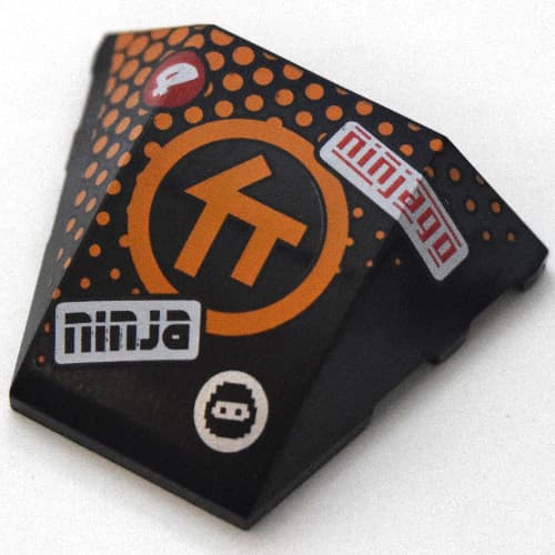 Wedge Curved 4 x 3 No Studs, with Orange Asian Symbol, Circle, 'Ninja' print