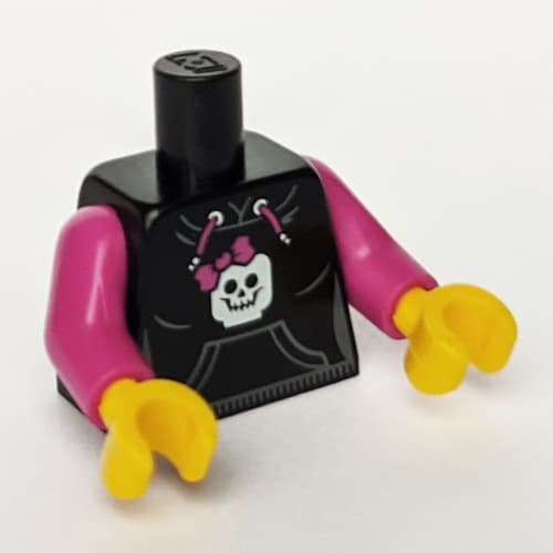 Torso Hoodie with Pocket, Drawstring and Minifig Skull Print, Magenta Arms, Yellow Hands - No Back Print