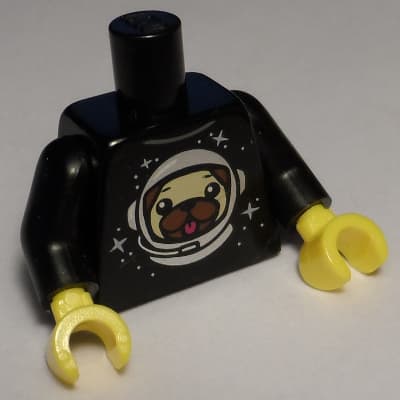 Torso with Dog Head and Space Helmet Print, Black Arms, Yellow Hands