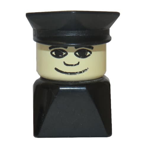 Duplo 2 x 2 x 2 Figure Brick Early, Police Hat Black, Wide Smile Print
