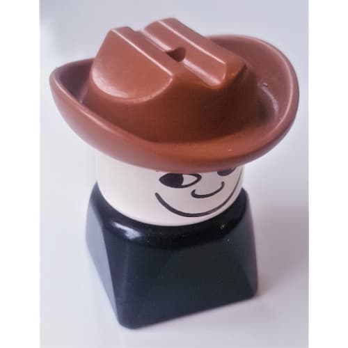 Duplo 2 x 2 x 2 Figure Brick Early, Cowboy Hat Fabuland Brown, Looking Right Print