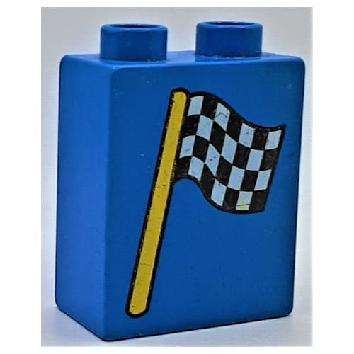 Duplo Brick 1 x 2 x 2 with Checkered Flag Print