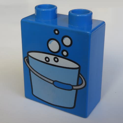 Duplo Brick 1 x 2 x 2 with Light Blue Bucket of Water and Bubbles Print