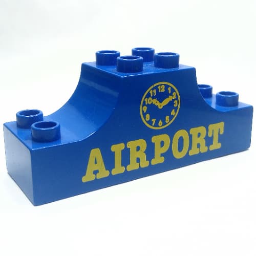 Duplo Brick 2 x 6 x 2 Curved Ends with 'AIRPORT' and Clock Print