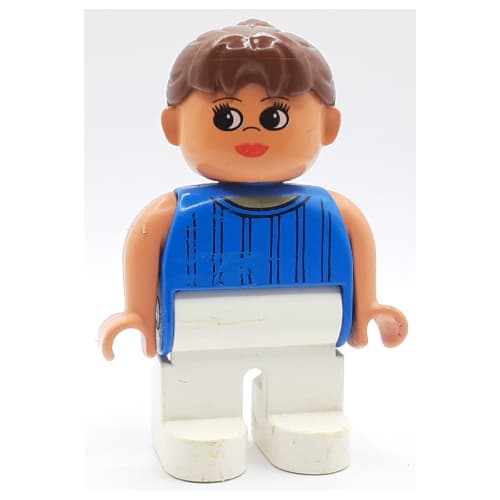 Duplo Figure, Early, Ponytail Brown, White Legs, Stripes Print