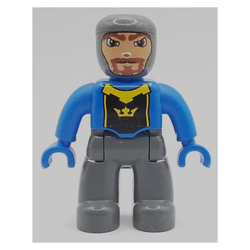 Duplo Figure with Rounded Head with Dark Bluish Gray Legs, Yellow Crown on Black Background, Blue Arms and Hands