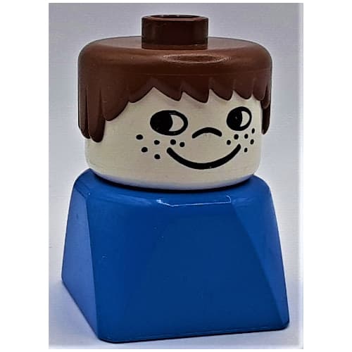 Duplo 2 x 2 x 2 Figure Brick Early, Short Spiky Hair Brown, Cheek Freckles Print