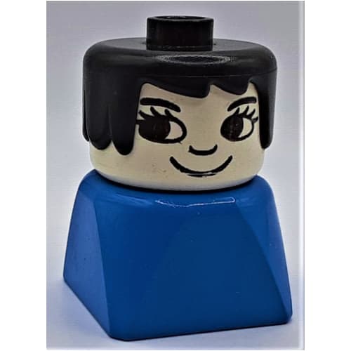 Duplo 2 x 2 x 2 Figure Brick Early, Long Swept Hair Black, Eyelashes, Looking Right Print