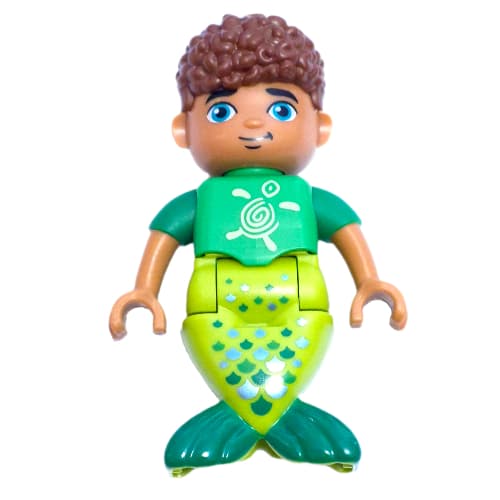Duplo Figure with Hair Curly Reddish Brown, Lime Mermaid Legs
