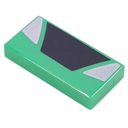 Tile 1 x 2 with Black Trapezoid, Silver Triangles print