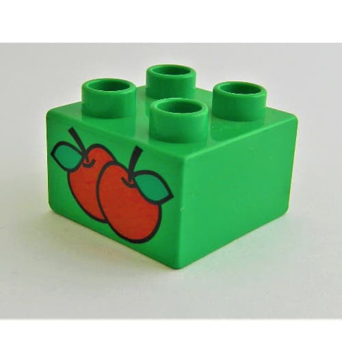 Duplo Brick 2 x 2 with Two Apples Print