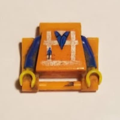 Watch, Link, Extra Long with Minifigure Torso Safety Vest with Reflective Crossed Stripes over Blue Shirt Print, Blue Arms, Yellow Hands
