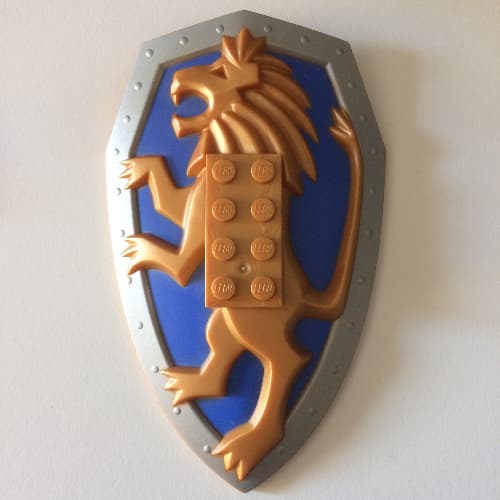 Large Figure Shield, 2 x 4 Brick Relief, Lion with Royal Blue and Silver Print