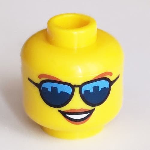 Minifig Head Dark Orange Eyebrows, Lips, Sunglasses with Skyline Reflection