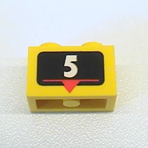Brick 1 x 2 with White '5', Red Marker Print