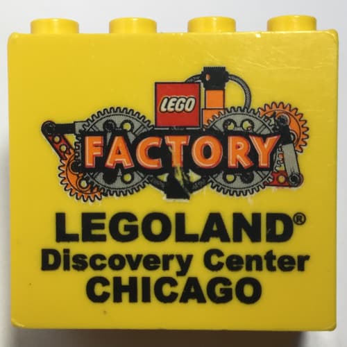 Brick 2 x 4 x 3 with 'LEGOLAND Discovery Center CHICAGO FACTORY' Print