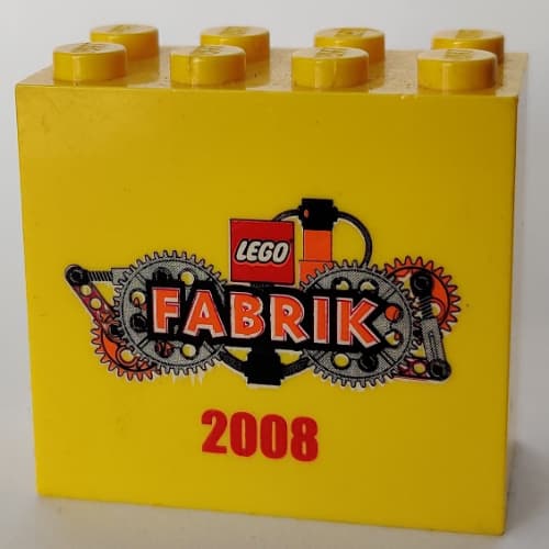 Brick 2 x 4 x 3 with 'LEGO Fabrik 2008' with Orange Text Print