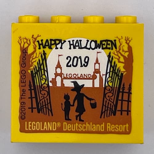 Brick 2 x 4 x 3 with 'LEGOLAND Deutschland Resort HAPPY HALLOWEEN 2019' Print