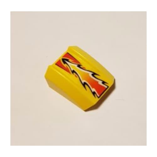 Slope Curved 2 x 2 with Lip, No Studs with Red/White/Black Flame Print