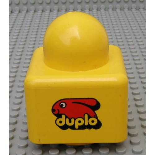 Primo Brick 1 x 1 with Duplo Bunny Logo and Lego Logo Print on Opposite Sides