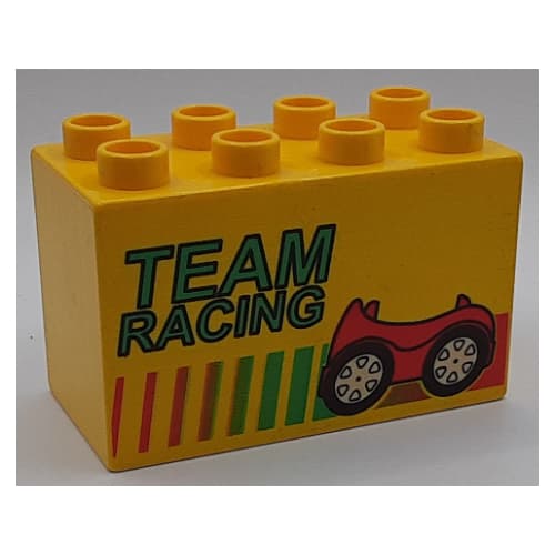 Duplo Brick 2 x 4 x 2 with 'TEAM RACING', Stripes and Red Car Print