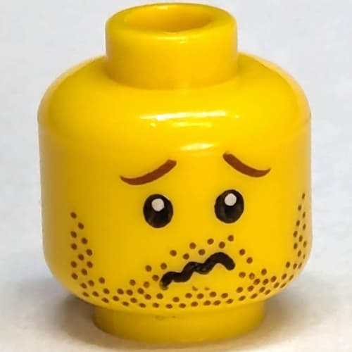 Minifig Head, Stubble Smile / Crinkled Mouth and Inverted Eyebrows Print