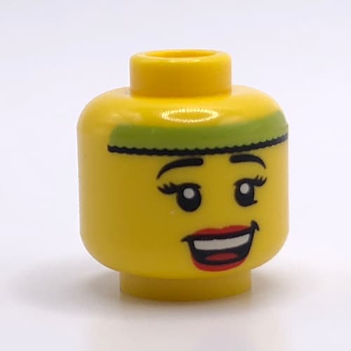 Minifig Head Fitness Instructor, Eyelashes, Red Lips, Open Smile and Lime Headband Print