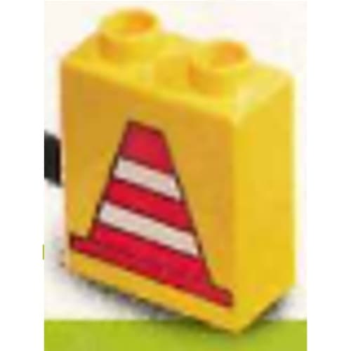 Duplo Brick 1 x 2 x 2 with Construction Cone 1 Print