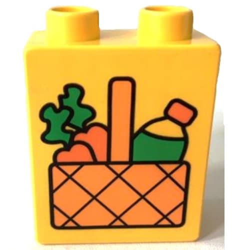 Duplo Brick 1 x 2 x 2 with Picnic Basket with Carrots and Drinks Bottle Print