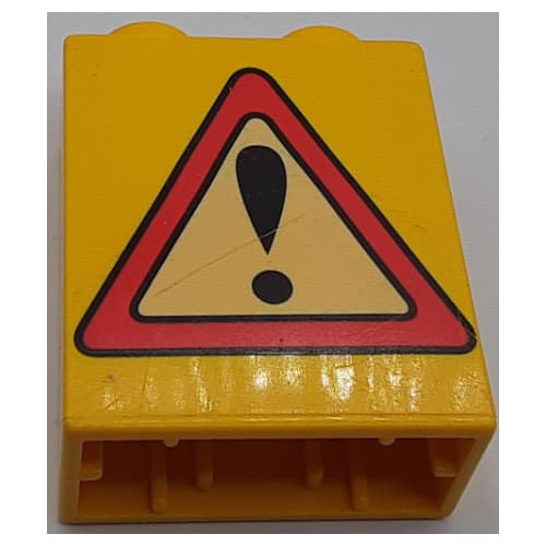 Duplo Brick 1 x 2 x 2 with Road Sign Exclamation Point Print