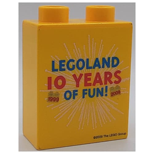 Duplo Brick 1 x 2 x 2 with Legoland 10 YEARS OF FUN! Print
