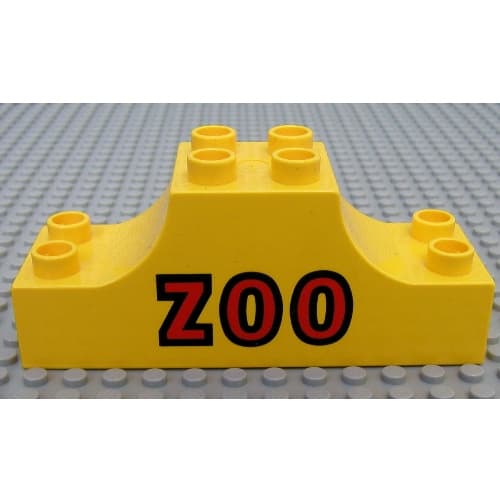 Duplo Brick 2 x 6 x 2 Curved Ends with 'Zoo' Print