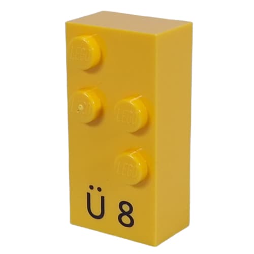 Braille Brick 2 x 4 with 4 Studs ⠳ and 'Ü 8' print