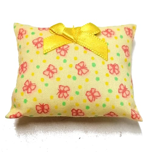 Scala, Pillow 7 x 8, Yellow Bow, Red Butterflies Print