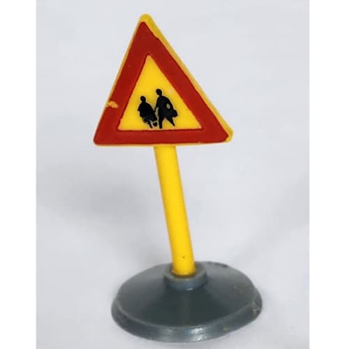 Road Sign Old Triangle with Pedestrian Crossing 2 People Print & Type 1 Base