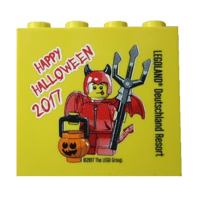 Brick 2 x 4 x 3 with 'LEGOLAND Deutschland Resort HAPPY HALLOWEEN 2017' Print