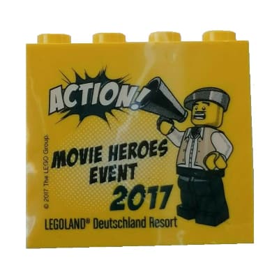 Brick 2 x 4 x 3 with 'LEGOLAND Deutschland Resort ACTION! MOVIE HEROES EVENT 2017' Print