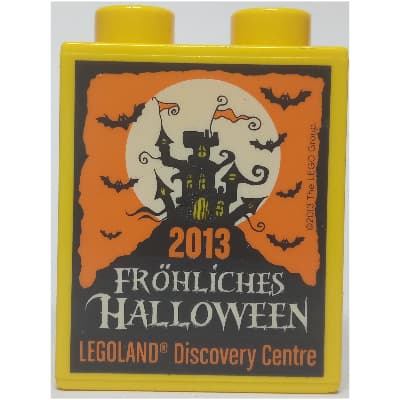 Duplo Brick 1 x 2 x 2 with 'LEGOLAND Discovery Centre 2013 Fröhliches Halloween' Print