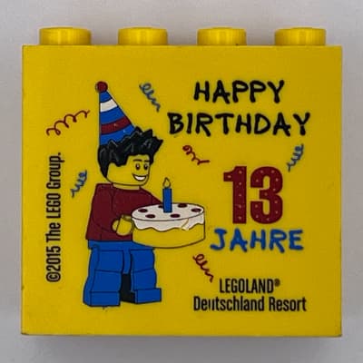 Brick 2 x 4 x 3 with 'LEGOLAND Deutschland Resort' and '13 Jahre Happy Birthday 2015' Print