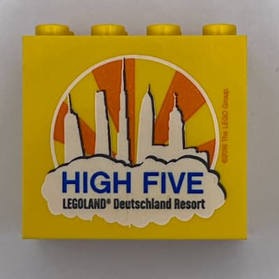 Brick 2 x 4 x 3 with 'LEGOLAND Deutschland Resort HIGH FIVE' Print