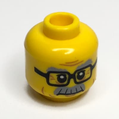 Minifig Head Grandpa, Glasses, Gray Eyebrows and Moustache Print