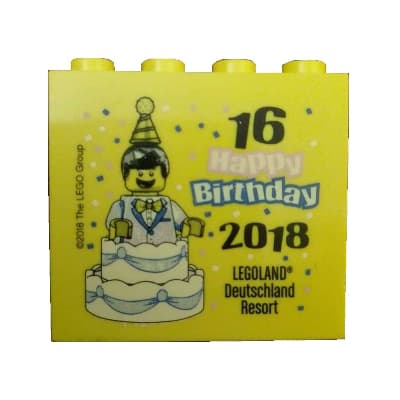 Brick 2 x 4 x 3 with 'LEGOLAND Deutschland Resort 16 Happy Birthday 2018' Print
