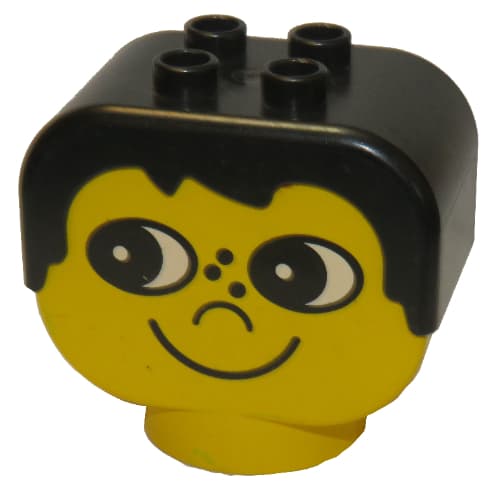 Duplo Head Brick with Black Male Hair, Freckles and Eyes Looking Right
