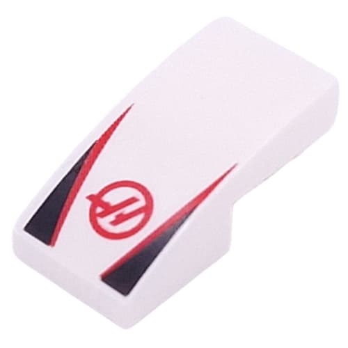 Slope Curved 2 x 1 No Studs with Red HAAS Logo, Red Strips, Black Triangles print