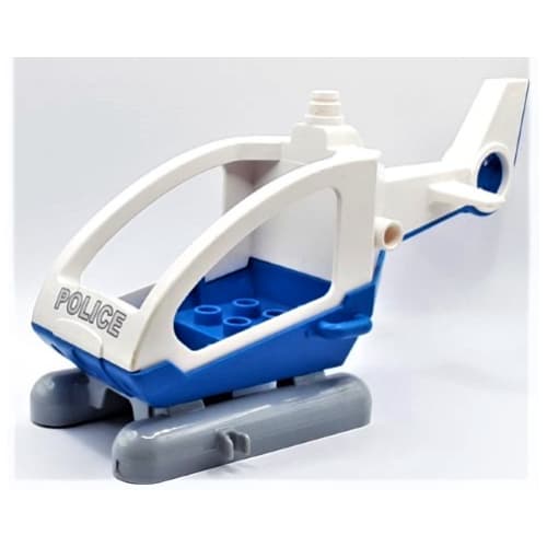 Duplo Helicopter Body with Cabin, and Fixed Skids, with Blue Base and 'POLICE' Print