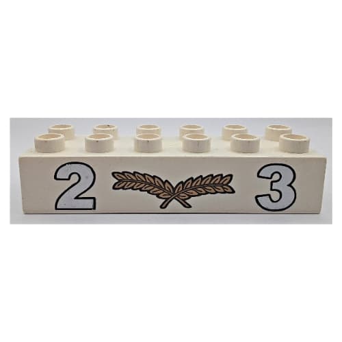 Duplo Brick 2 x 6 with Silver '2' and '3' with Center Gold Laurels Print